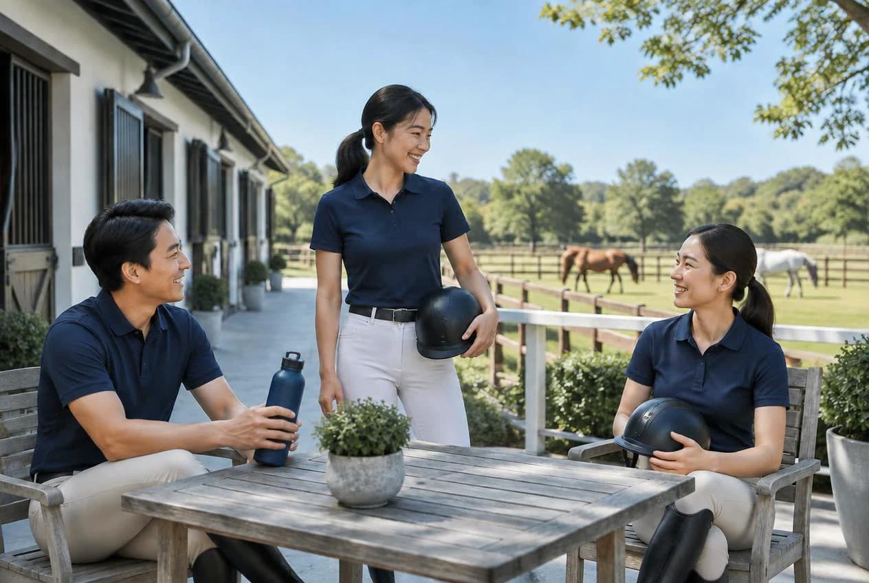 馬匹、交流與騎乘的馬術生活；AI 生成的通用馬術情境，非實際場地或人物